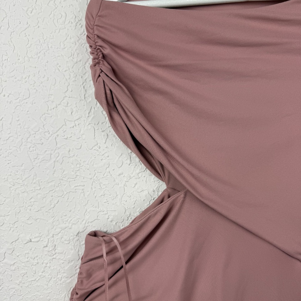*Susana Monaco Womens Blush Pink One Shoulder Cut Out Midi Ruched Dress Small - Picture 7 of 14